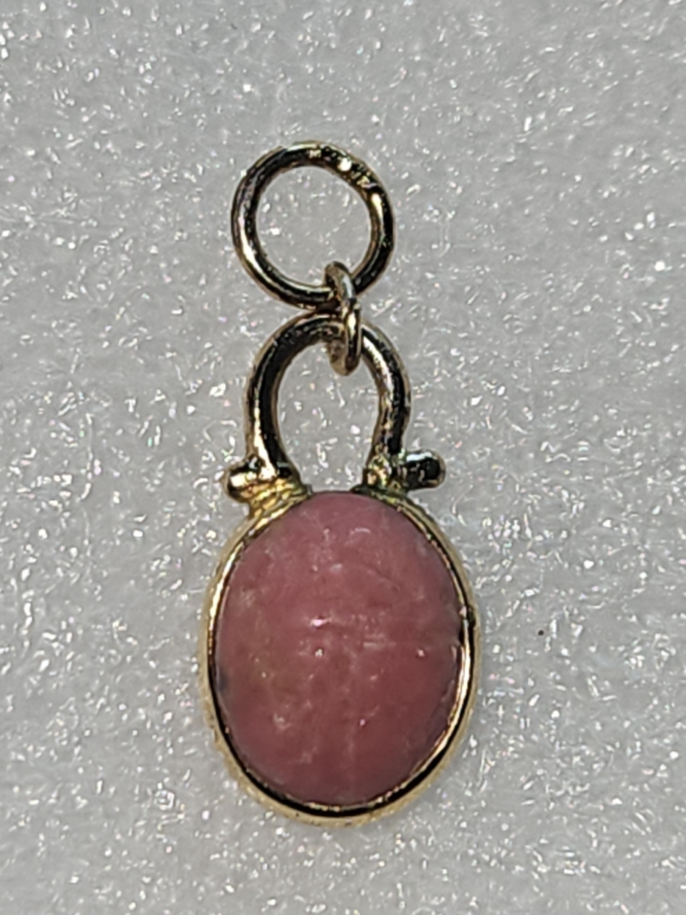 Vintage Sterling Silver_Gold Vermeil Rhodochrosite Scarab Pendant